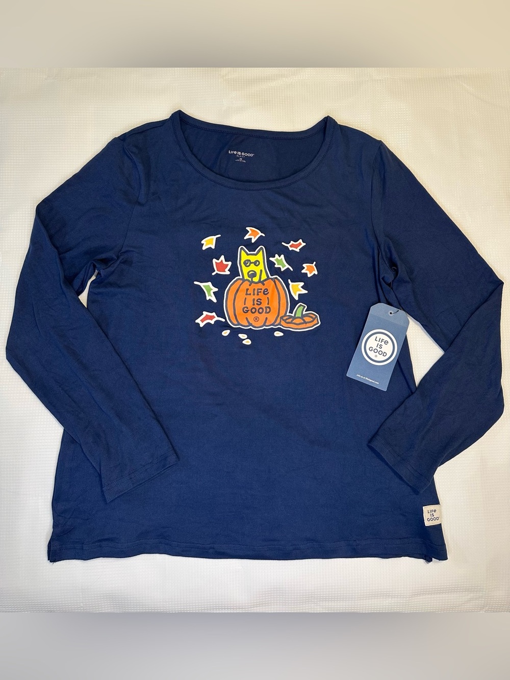 Life is Good Fall Pumpkin Long Sleeve Sleep Shirt Graphic Halloween Size Medium